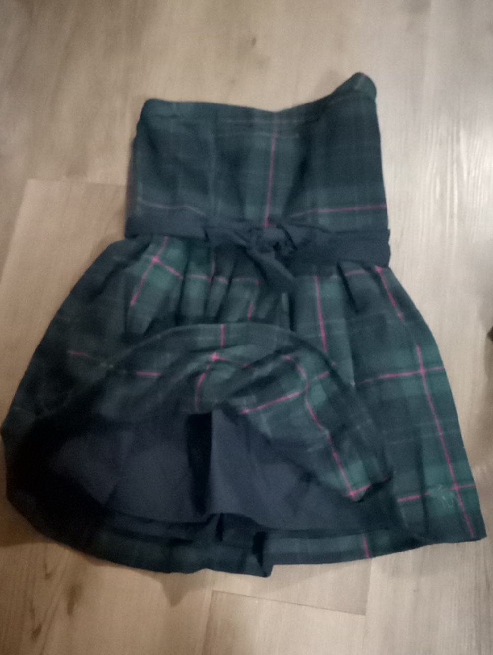 Abercrombie & Fitch Dark Green Plaid Strapless Dress with Pink Accents